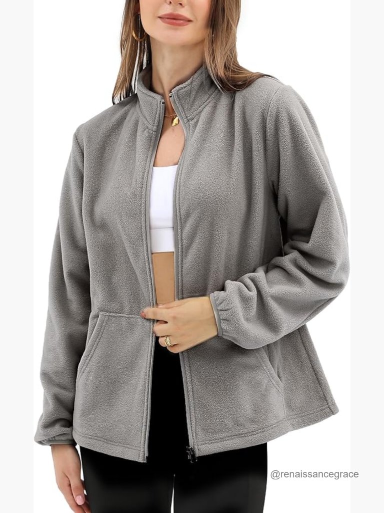 Women's Fleece Jacket With 6 Pockets Lightweight For Outdoor Wear